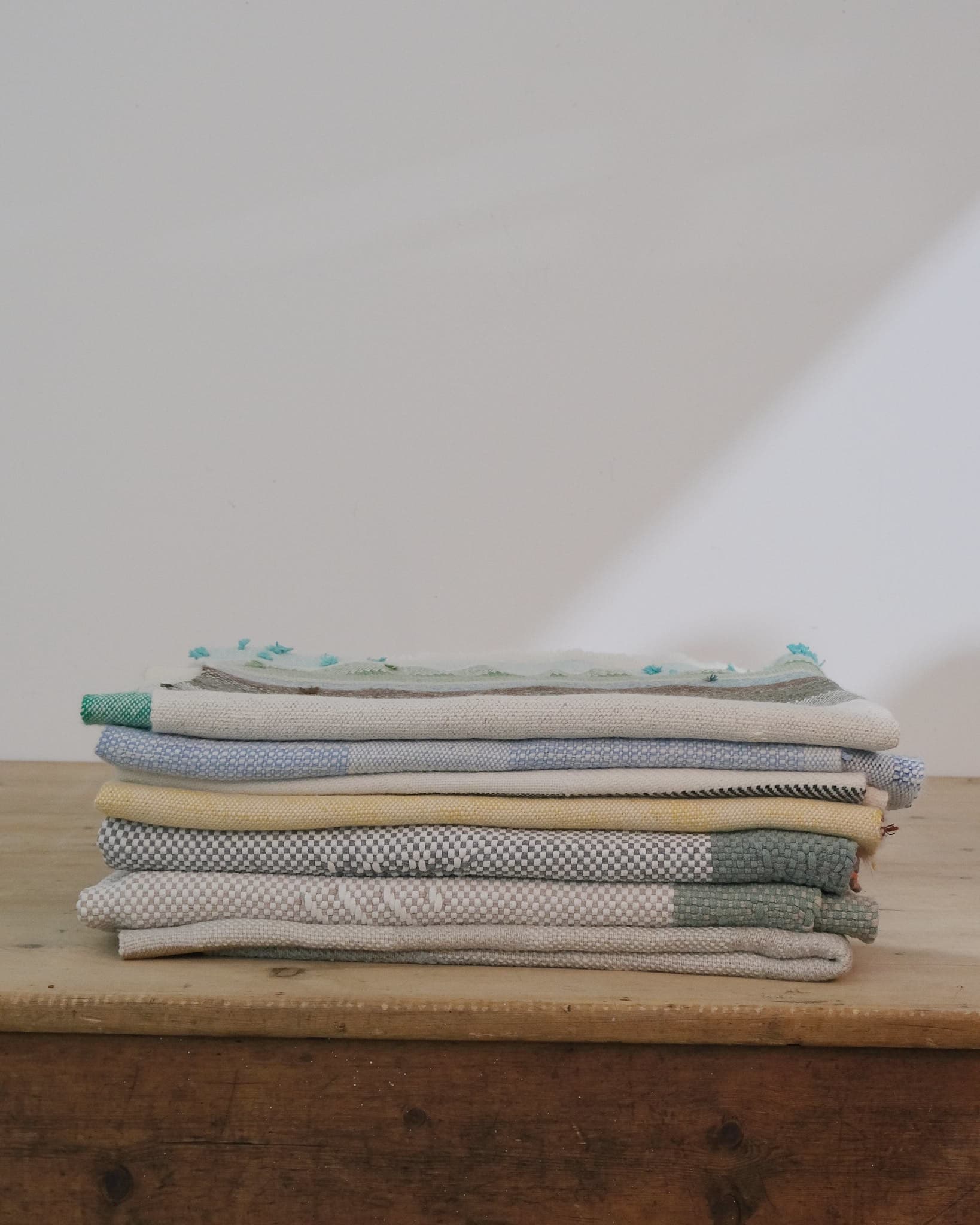 Handwoven Linen Throw 'Stripes Pale Green & Rust'