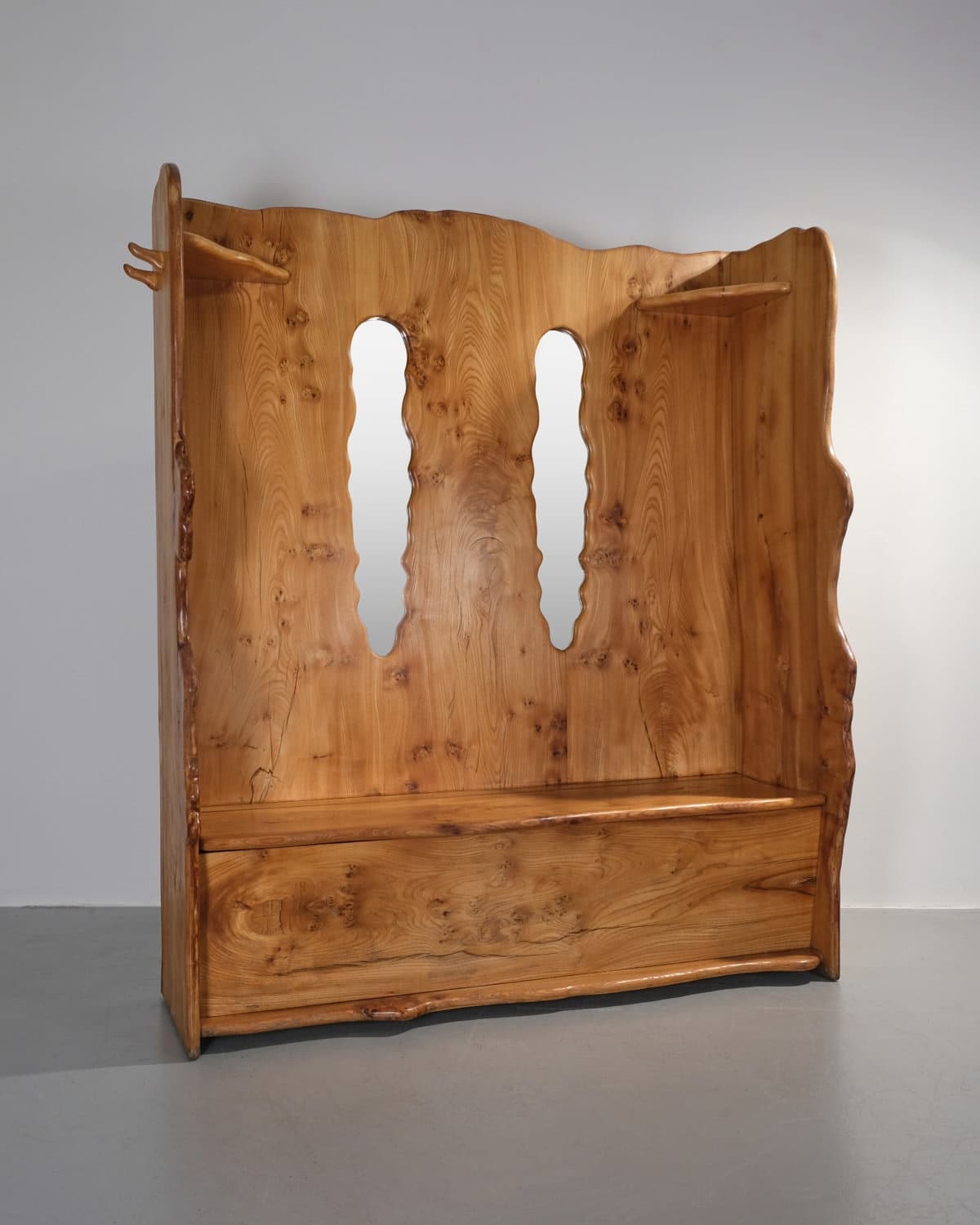 Settle Storage Bench with Mirrors, Shelves and Coat Hooks